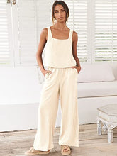 ANRABESS 2pc Outfits for Women Summer Casual Linen Lounge Matching Set Crop Top Wide Leg Long Pants Jumpsuit 2023 Spring Fashion Clothes Tracksuit 732jiezong-M