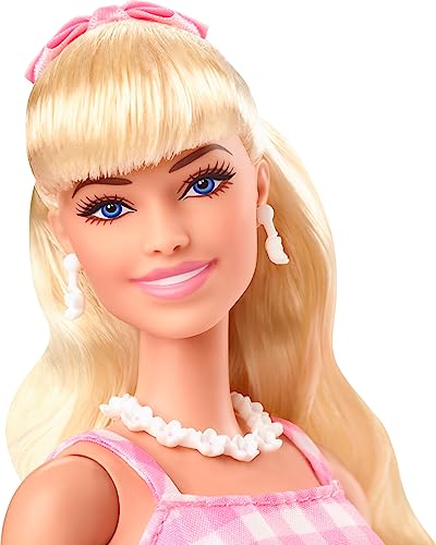 Barbie The Movie Doll, Margot Robbie as Barbie, Collectible Doll Wearing Pink and White Gingham Dress with Daisy Chain Necklace
