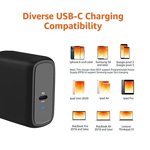 Amazon Basics 30W One-Port GaN USB-C Wall Charger with Power Delivery PD for Tablets