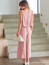 ANRABESS Women's Summer 2 Piece Outfits Sleeveless Tank Crop Button Back Top Cropped Wide Leg Pants Set Matching Lounge Set 2023 Summer Clothes 546heise-M