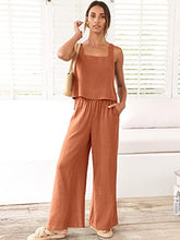 ANRABESS 2pc Outfits for Women Summer Casual Linen Lounge Matching Set Crop Top Wide Leg Long Pants Jumpsuit 2023 Spring Fashion Clothes Tracksuit 732jiezong-M