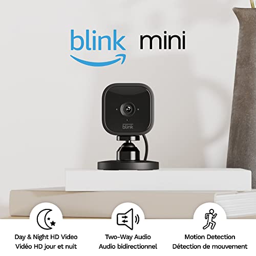 Blink Mini – Compact indoor plug-in smart security camera, 1080p HD video, night vision, motion detection, two-way audio, easy set up, Works with Alexa – 1 camera (White)