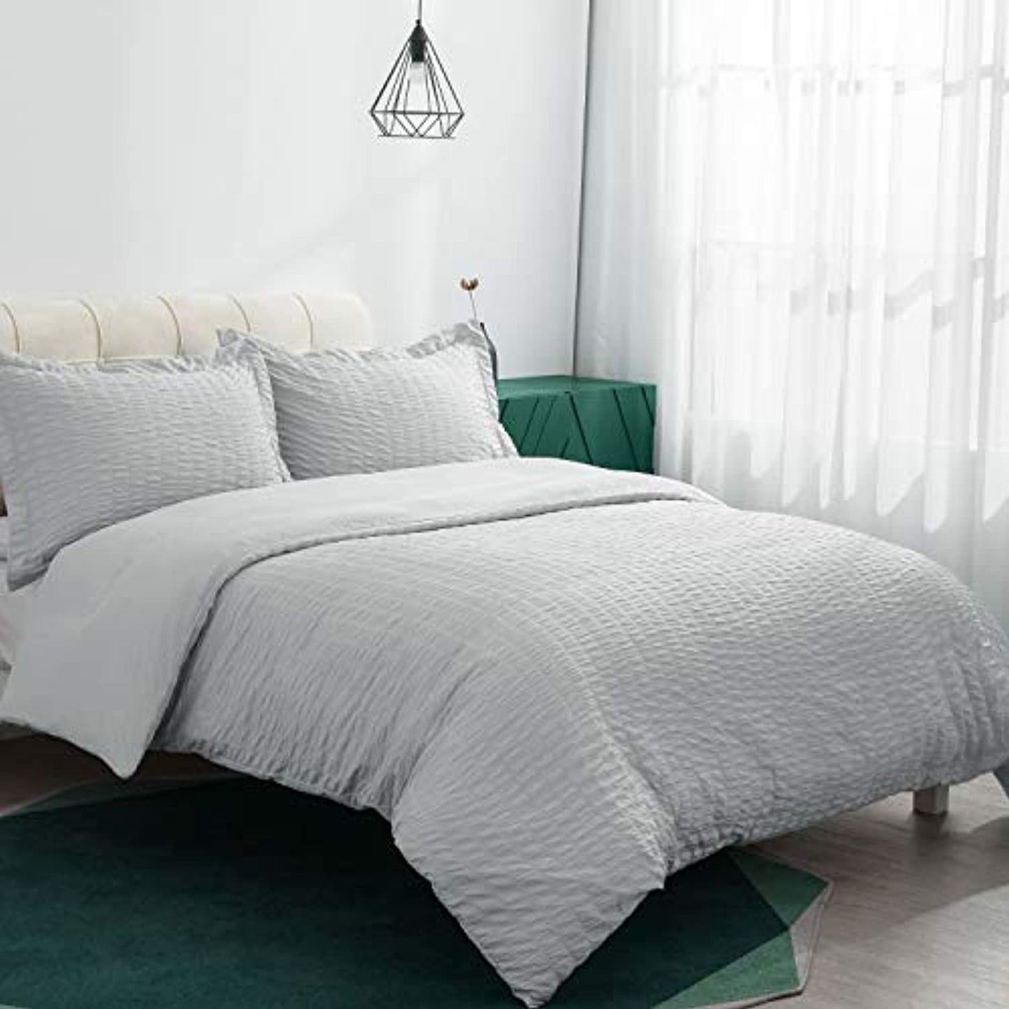 Bedsure Duvet Cover Set King Size (104 x 90 inches) - Seersucker Stripe
