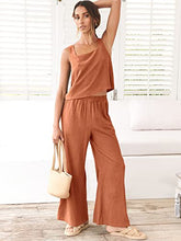 ANRABESS 2pc Outfits for Women Summer Casual Linen Lounge Matching Set Crop Top Wide Leg Long Pants Jumpsuit 2023 Spring Fashion Clothes Tracksuit 732jiezong-M