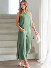 ANRABESS Women's Summer 2 Piece Outfits Sleeveless Tank Crop Button Back Top Cropped Wide Leg Pants Set Pockets
