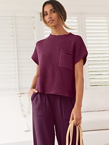 ANRABESS Women's Two Piece Outfits Sweater Sets Knit Pullover Tops and Casual Pants Tracksuit Matching Sets Loungewear 2023 Summer Fashion Clothes Sweat Suit 953qiankaqi-M Khaki White