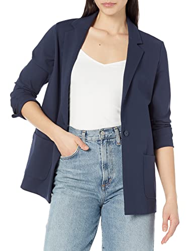 Amazon Essentials Women's Relaxed-Fit Soft Ponte Blazer, Navy, X-Large
