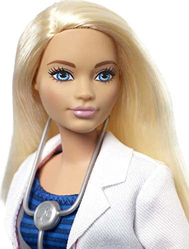 Barbie Doctor Doll, Curvy, Dressed in White Coat with Stethoscope and Blonde Hair,