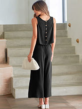 ANRABESS Women's Summer 2 Piece Outfits Sleeveless Tank Crop Button Back Top Cropped Wide Leg Pants Set Matching Lounge Set 2023 Summer Clothes 546heise-M