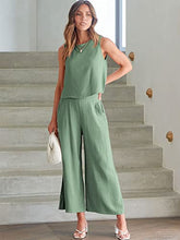 ANRABESS Women's Summer 2 Piece Outfits Sleeveless Tank Crop Button Back Top Cropped Wide Leg Pants Set Matching Lounge Set 2023 Summer Clothes 546heise-M