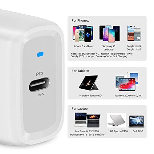 Amazon Basics 30W One-Port GaN USB-C Wall Charger with Power Delivery PD for Tablets