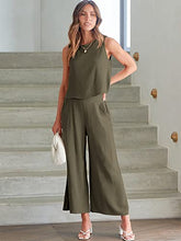 ANRABESS Women's Summer 2 Piece Outfits Sleeveless Tank Crop Button Back Top Cropped Wide Leg Pants Set Matching Lounge Set 2023 Summer Clothes 546heise-M