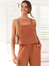 ANRABESS 2pc Outfits for Women Summer Casual Linen Lounge Matching Set Crop Top Wide Leg Long Pants Jumpsuit 2023 Spring Fashion Clothes Tracksuit 732jiezong-M