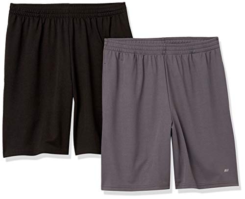 Amazon Essentials Men's Performance Tech Loose-Fit Shorts (Available in Big & Tall), Pack of 2, Black/Grey, Medium