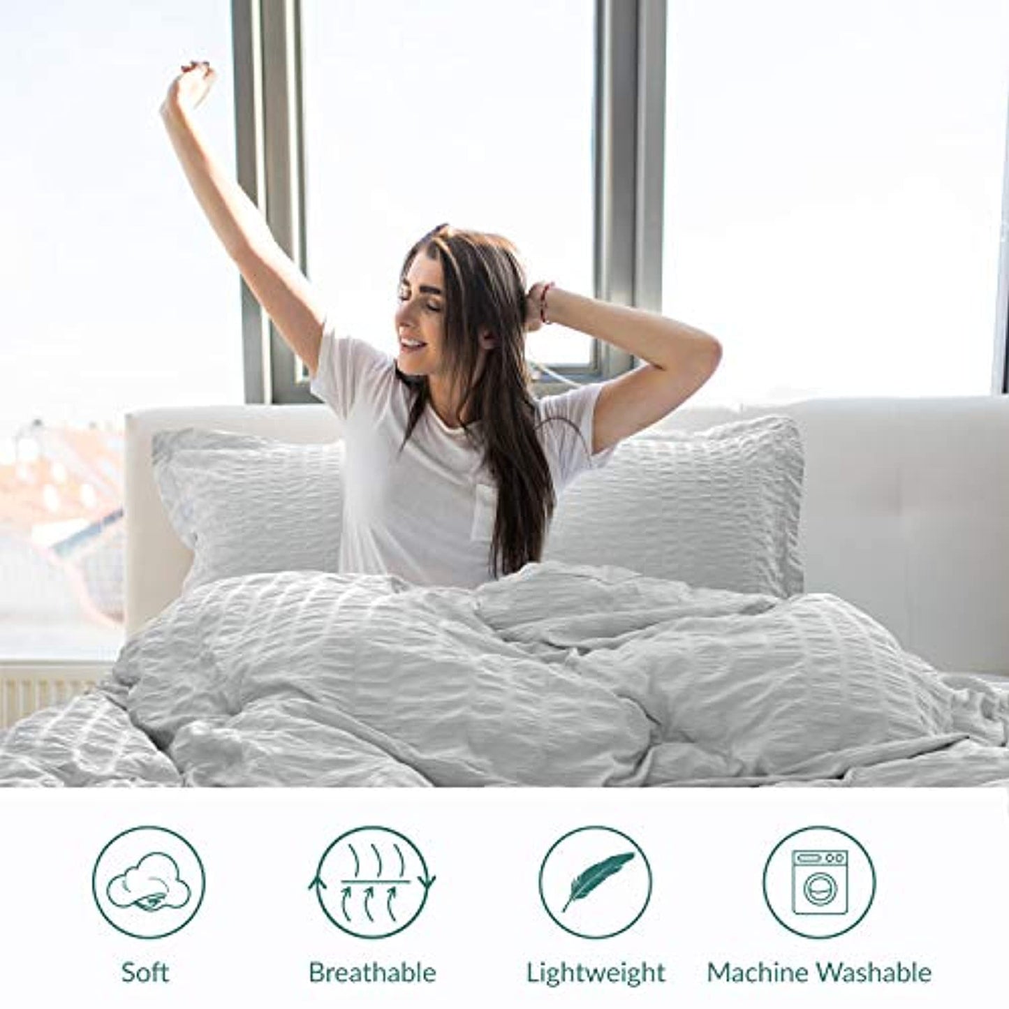 Bedsure Duvet Cover Set King Size (104 x 90 inches) - Seersucker Stripe