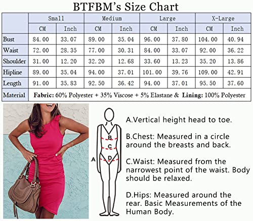 BTFBM Women Casual Dress Crew Neck Ruched Summer Sleeveless Tank Bodycon Shirt Short Mini Dresses (106Black, Medium)