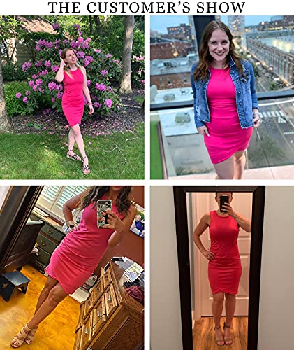 BTFBM Women Casual Dress Crew Neck Ruched Summer Sleeveless Tank Bodycon Shirt Short Mini Dresses (106Black, Medium)