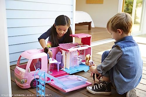 Barbie Camper Playset, Dreamcamper Toy Vehicle with 50 Accessories I