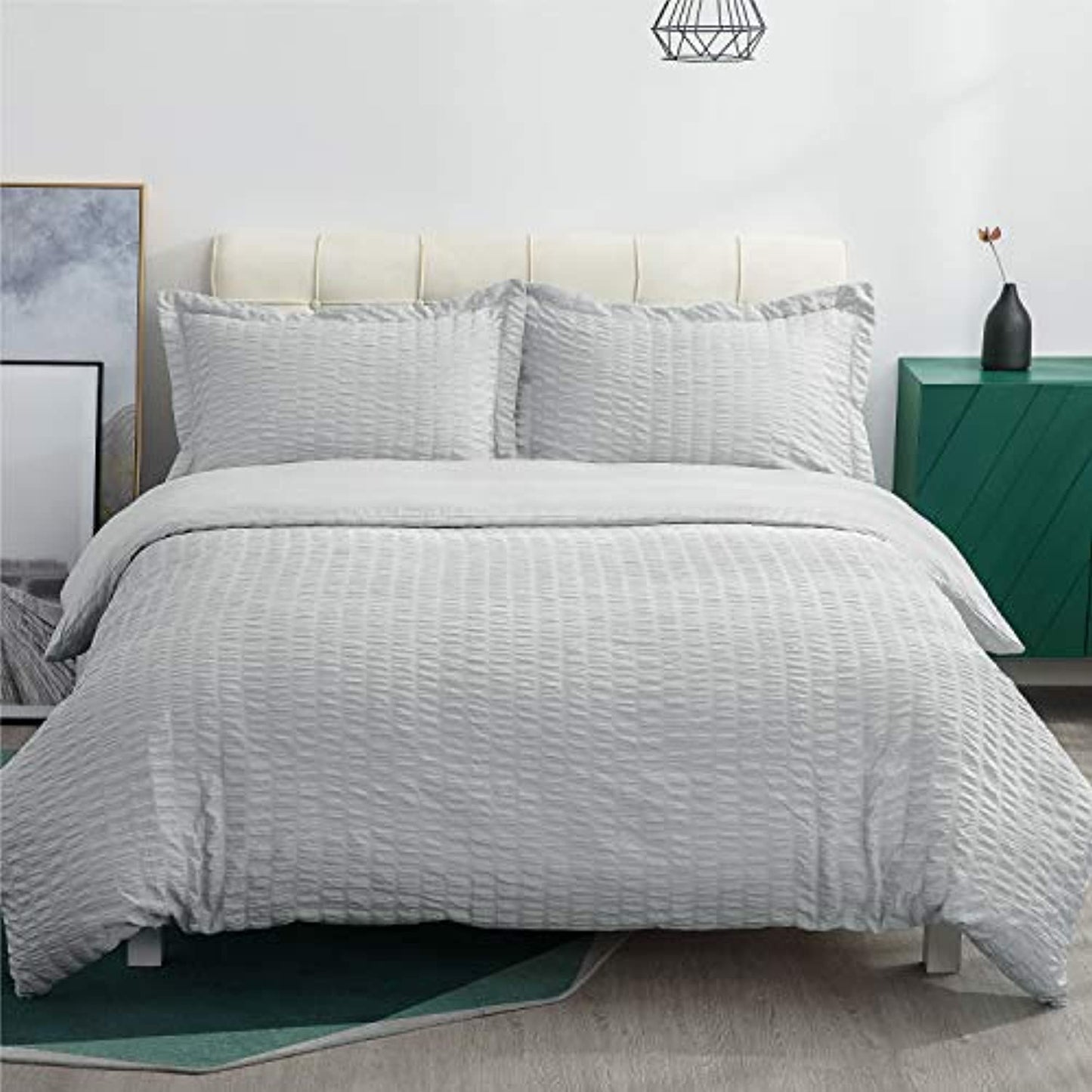 Bedsure Duvet Cover Set King Size (104 x 90 inches) - Seersucker Stripe