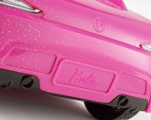 Barbie Car and Doll Set, Sparkly Pink 2-Seater Convertible with Glam Detaiils