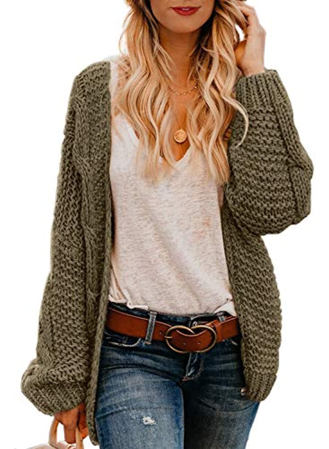 Astylish Women Open Front Long Sleeve Chunky Knit Cardigan Sweaters