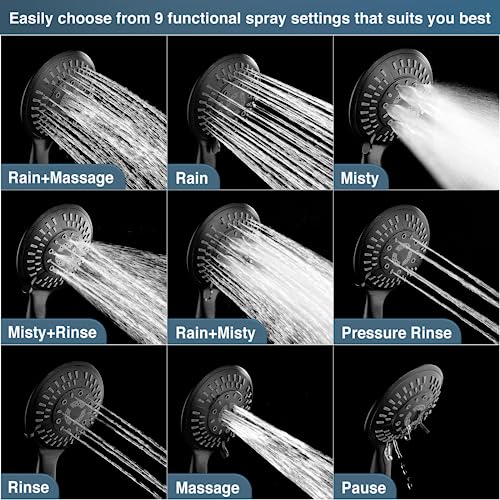 BRIGHT SHOWERS  9 Spray Settings Handheld Shower Head