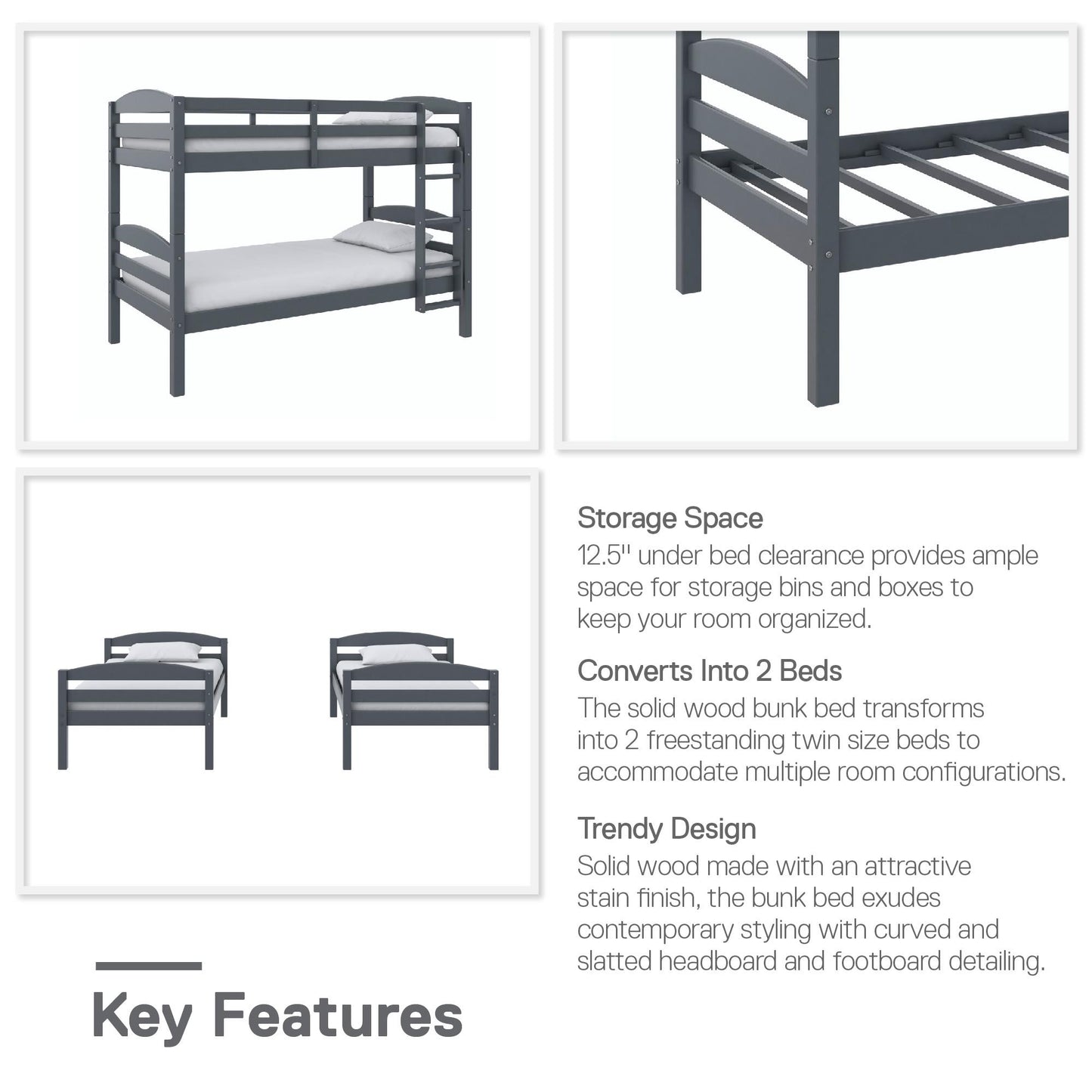 Better Homes & Gardens Leighton Wood Twin-Over-Twin Bunk Bed, Mocha