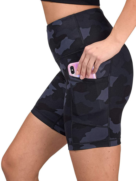 Yogalicious Womens High Waist Running 7" Biker Shorts with Side Pockets