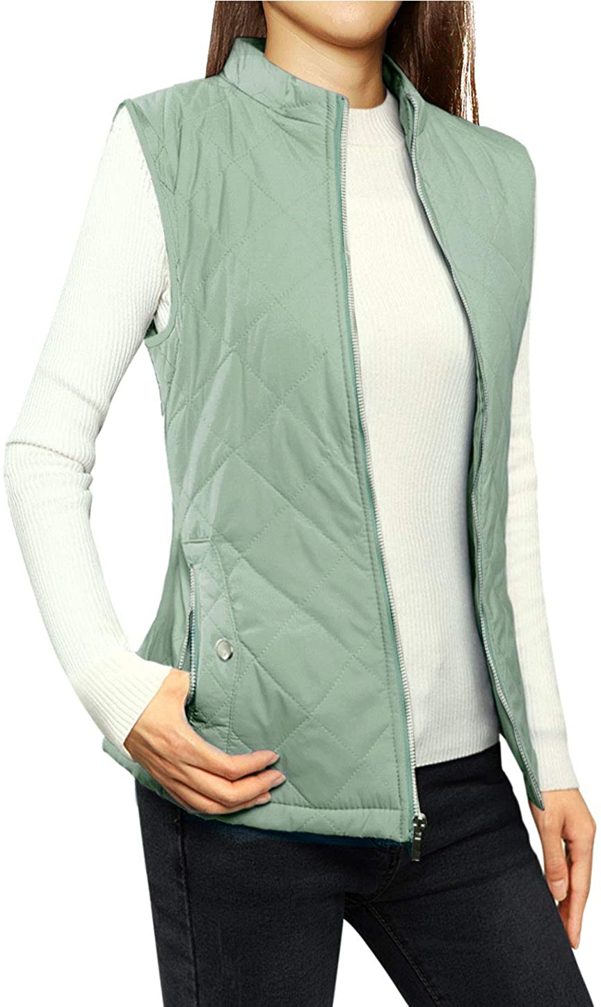 Allegra K Women's Stand Collar Lightweight Gilet Quilted Zip Vest