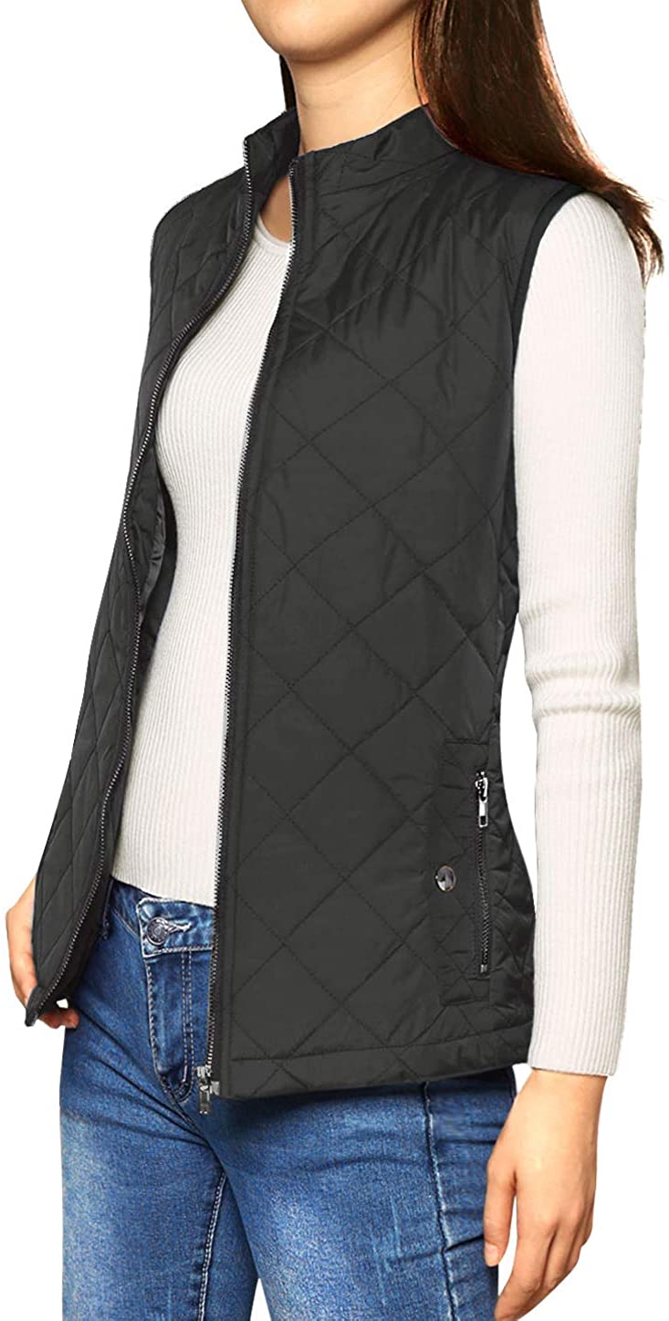 Allegra K Women's Stand Collar Lightweight Gilet Quilted Zip Vest