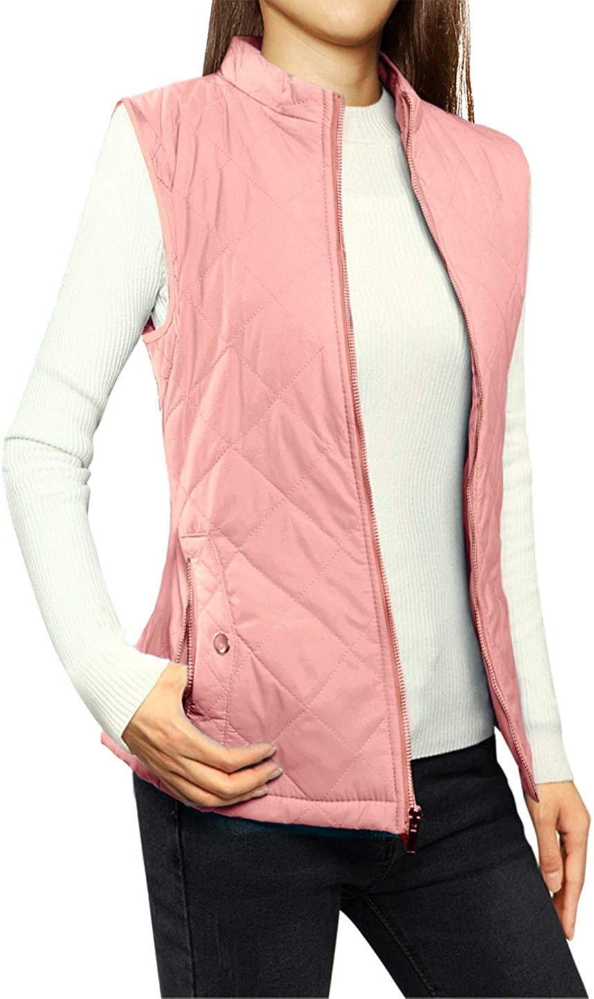 Allegra K Women's Stand Collar Lightweight Gilet Quilted Zip Vest