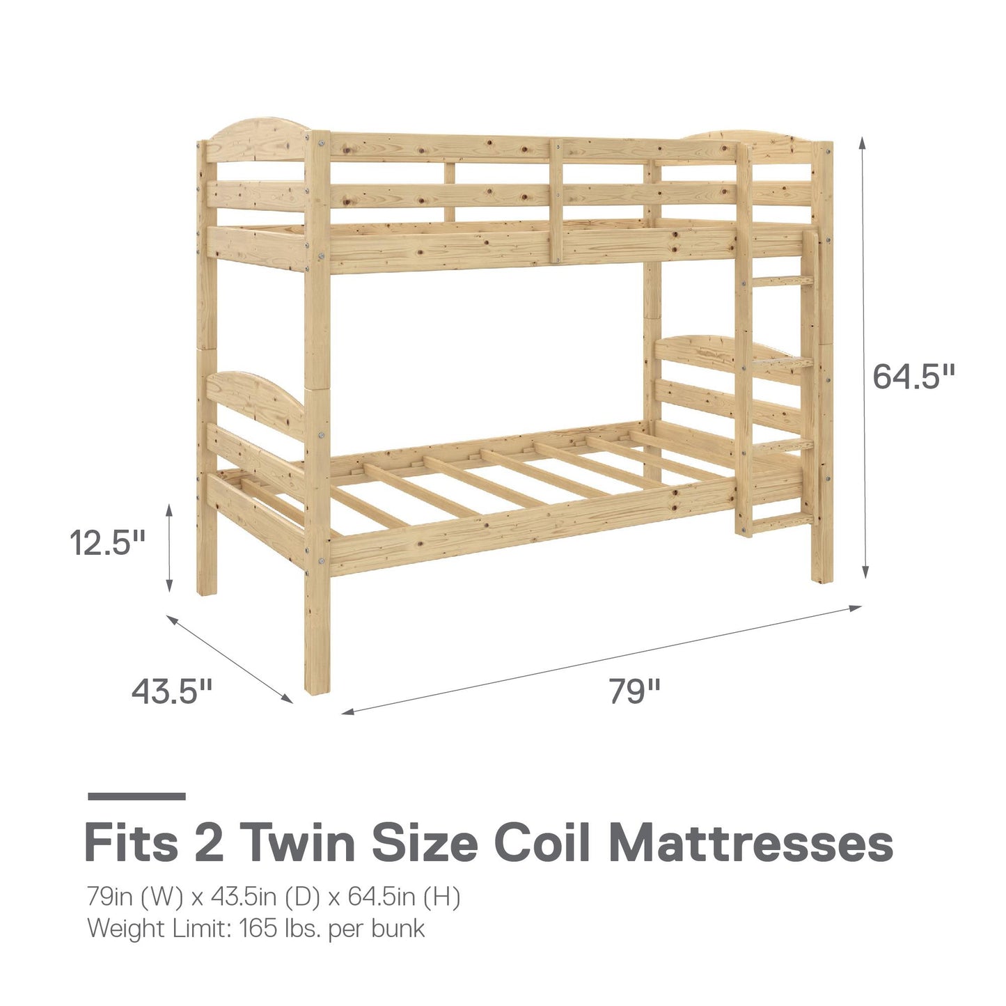 Better Homes & Gardens Leighton Wood Twin-Over-Twin Bunk Bed, Mocha