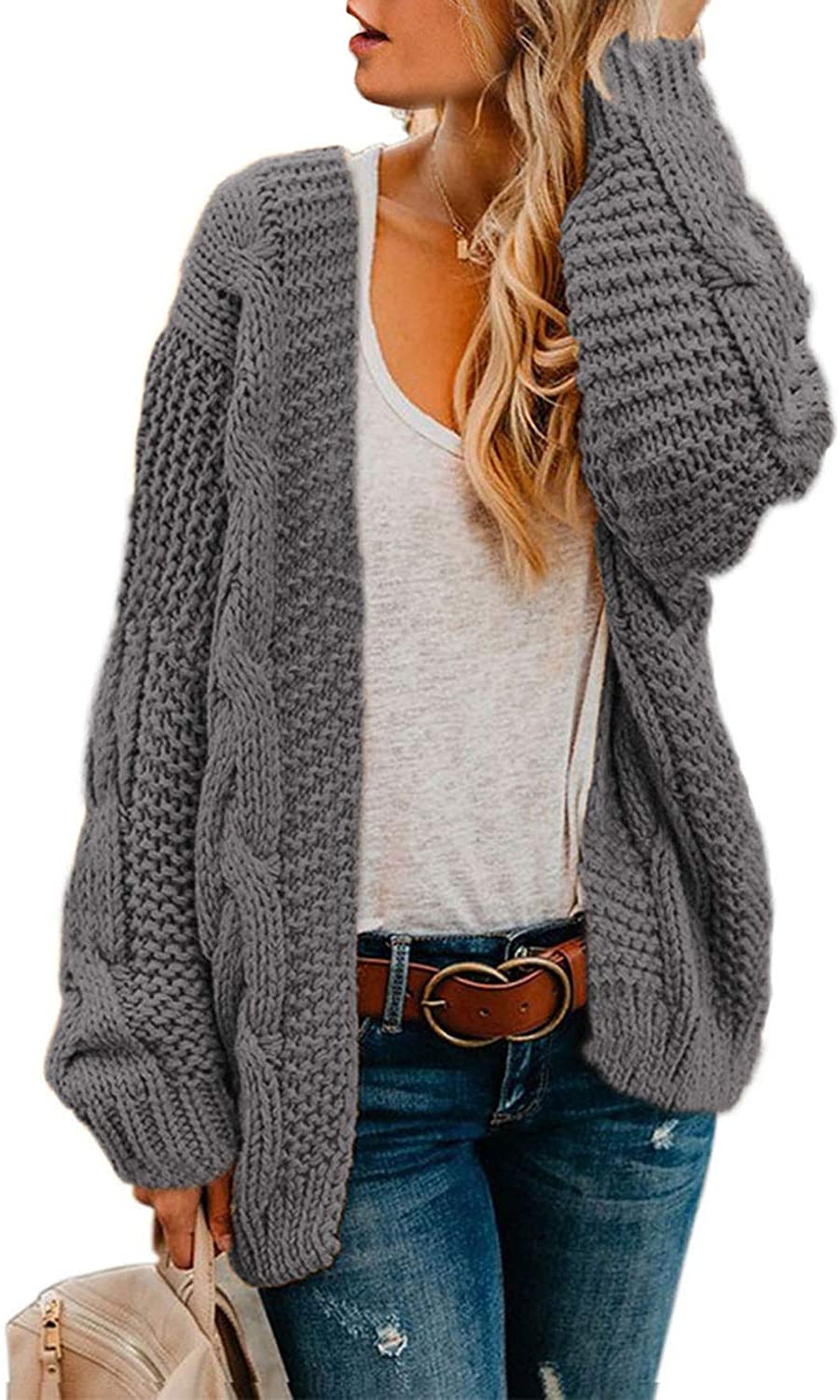 Astylish Women Open Front Long Sleeve Chunky Knit Cardigan Sweaters