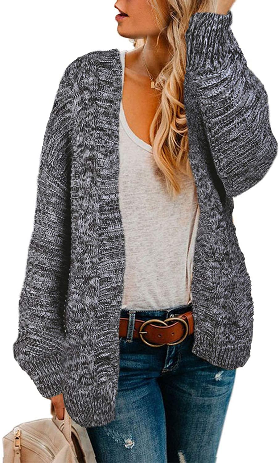 Astylish Women Open Front Long Sleeve Chunky Knit Cardigan Sweaters
