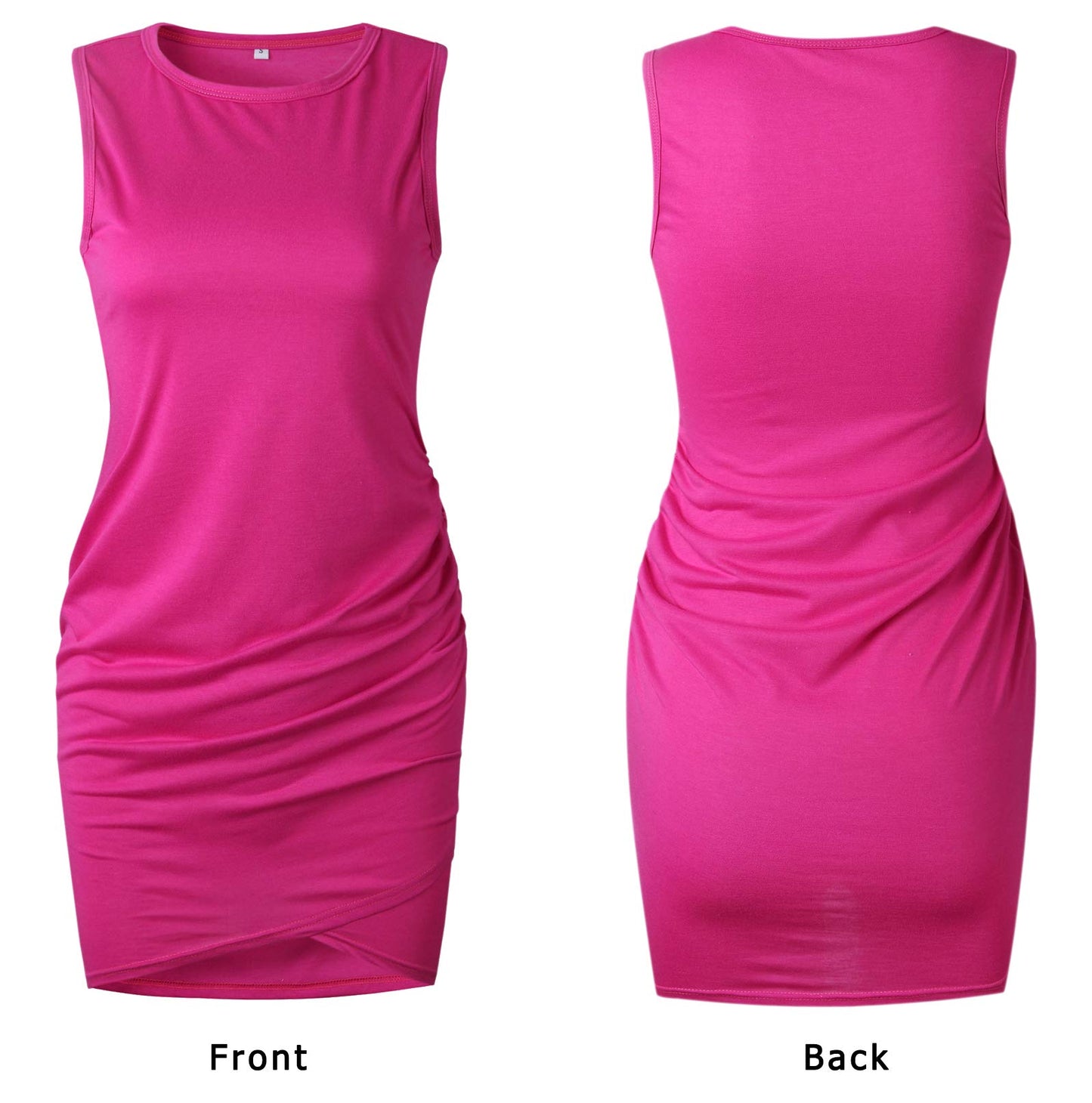 BTFBM Women Casual Dress Crew Neck Ruched Summer Sleeveless Tank Bodycon Shirt Short Mini Dresses (106Black, Medium)