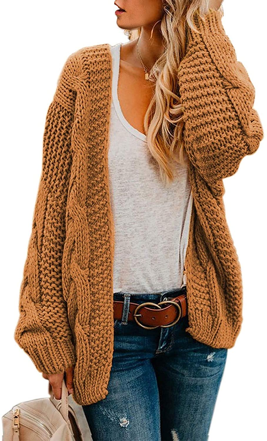 Astylish Women Open Front Long Sleeve Chunky Knit Cardigan Sweaters