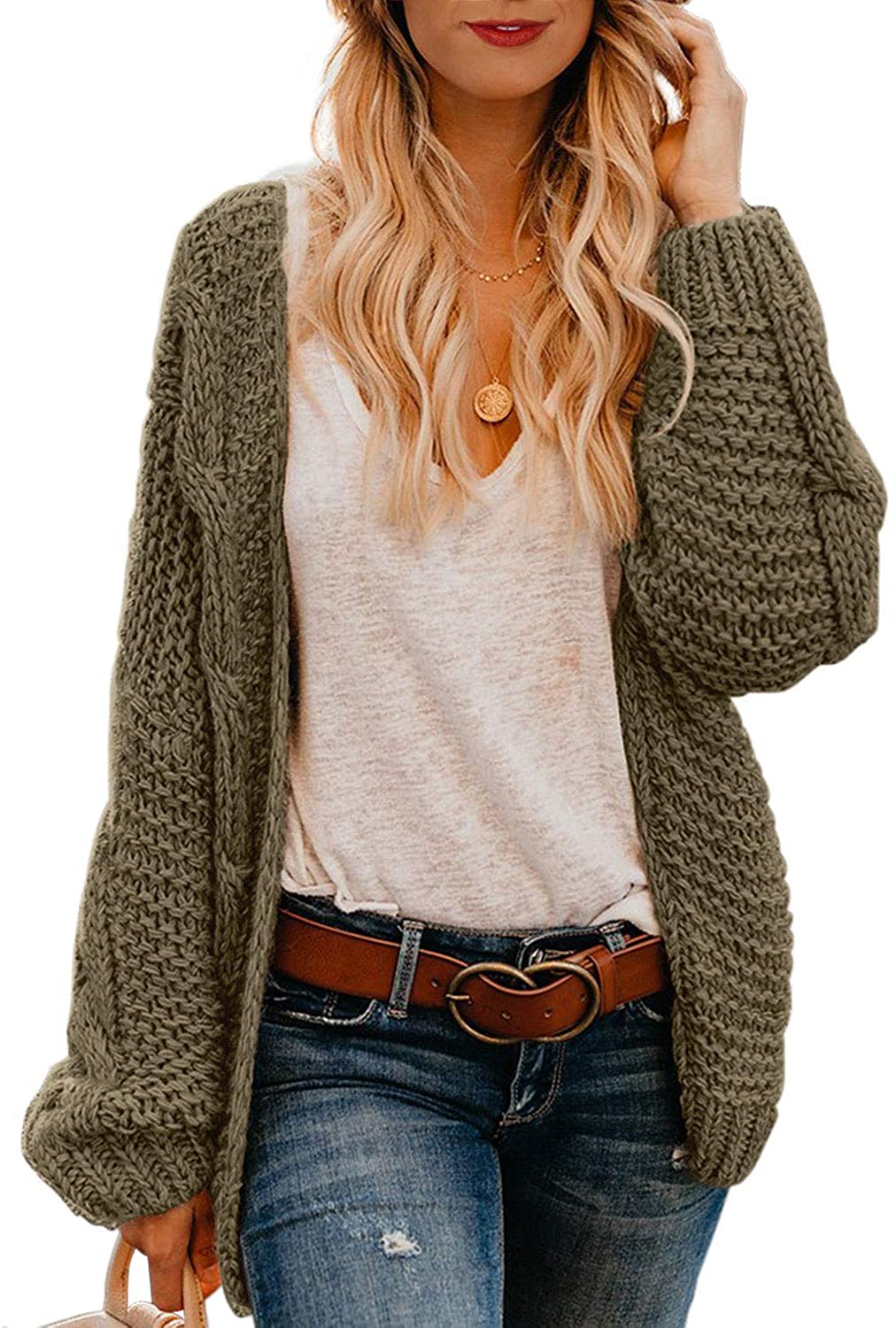Astylish Women Open Front Long Sleeve Chunky Knit Cardigan Sweaters