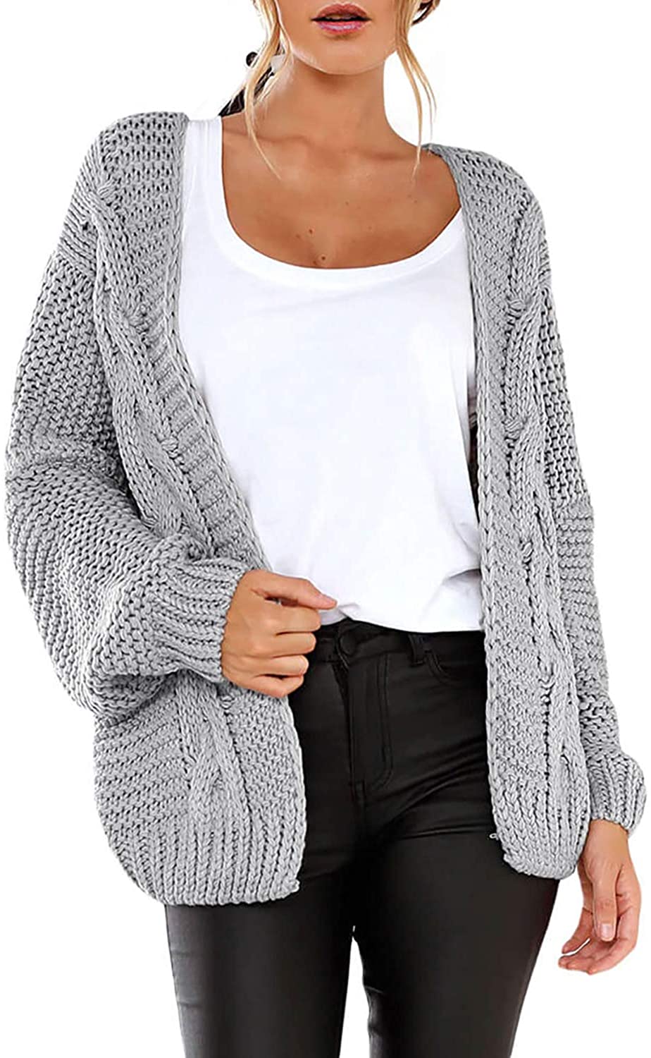 Astylish Women Open Front Long Sleeve Chunky Knit Cardigan Sweaters