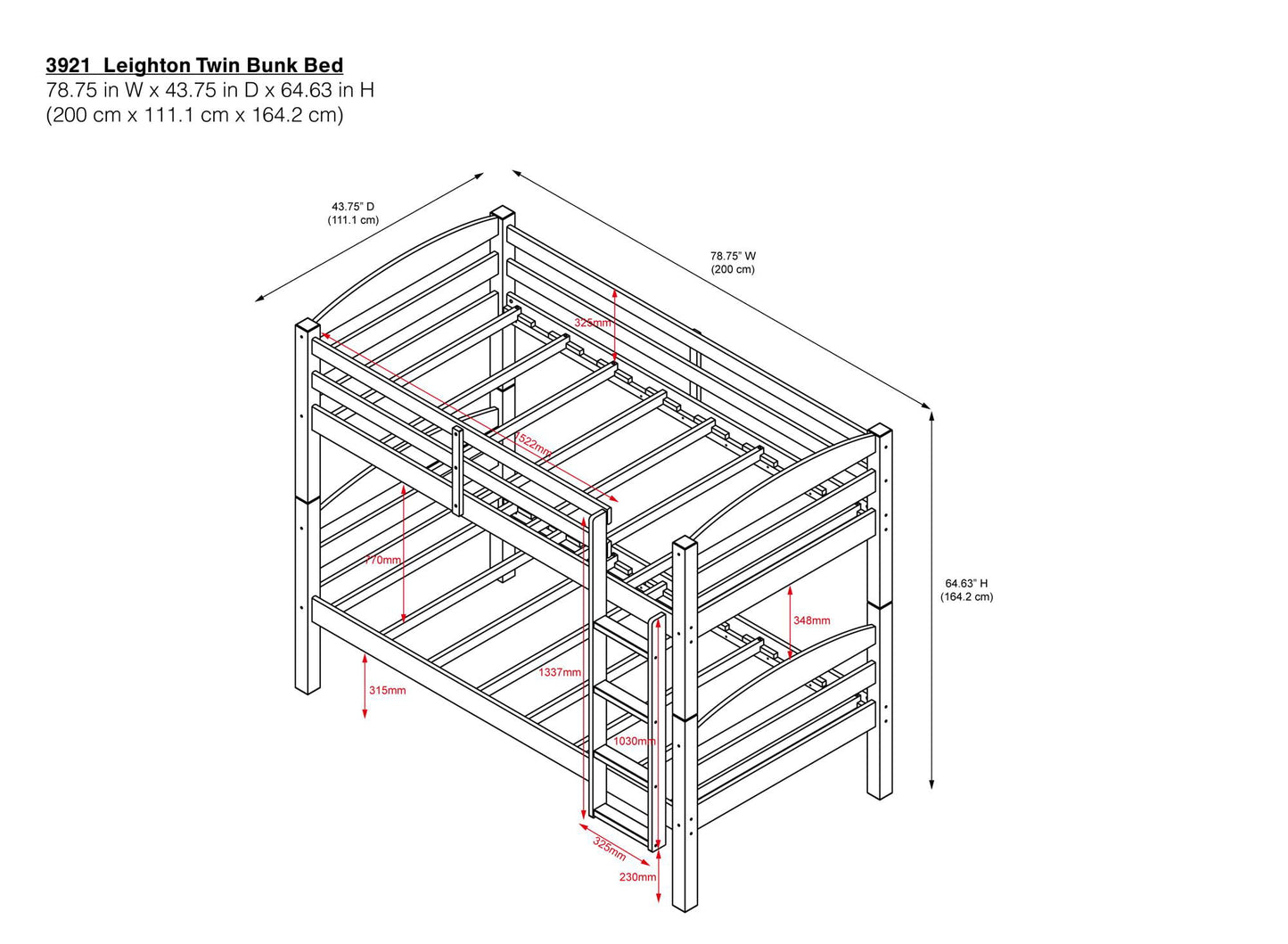 Better Homes & Gardens Leighton Wood Twin-Over-Twin Bunk Bed, Mocha
