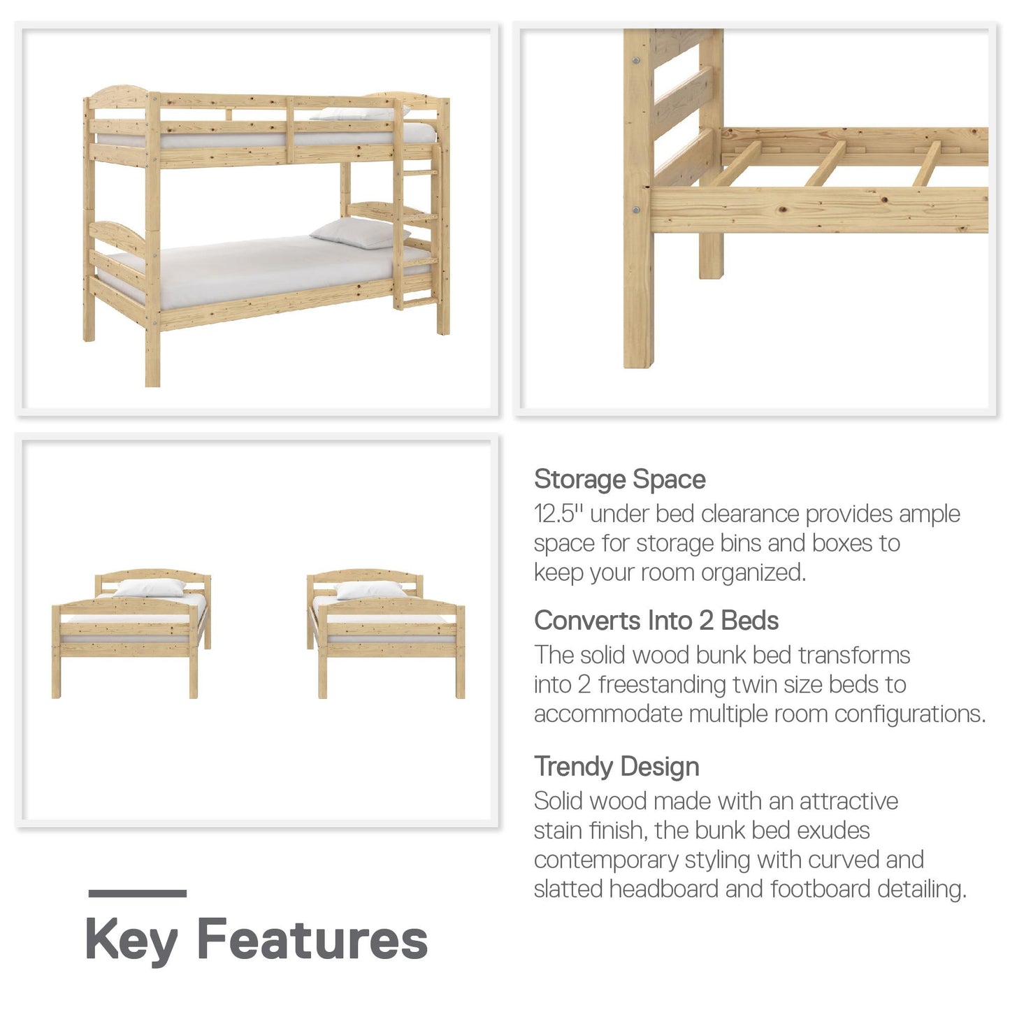 Better Homes & Gardens Leighton Wood Twin-Over-Twin Bunk Bed, Mocha