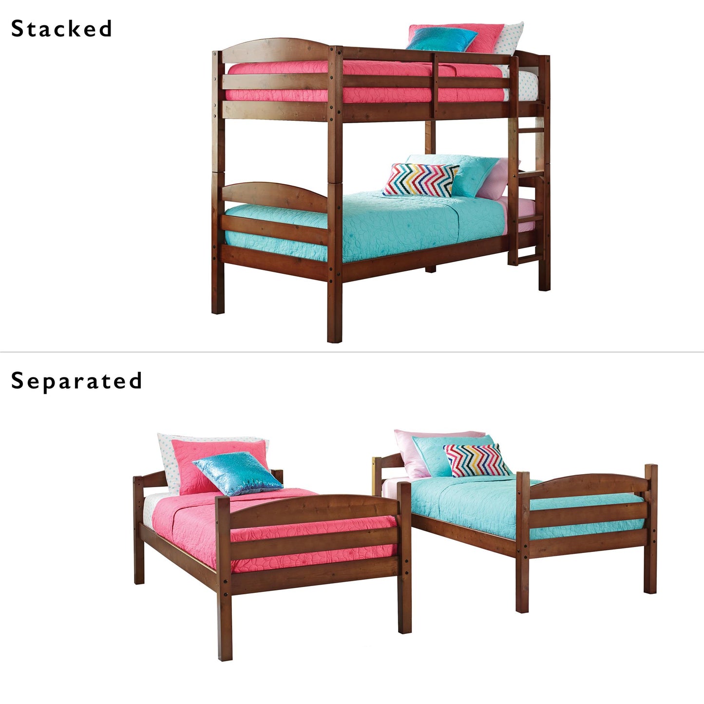 Better Homes & Gardens Leighton Wood Twin-Over-Twin Bunk Bed, Mocha
