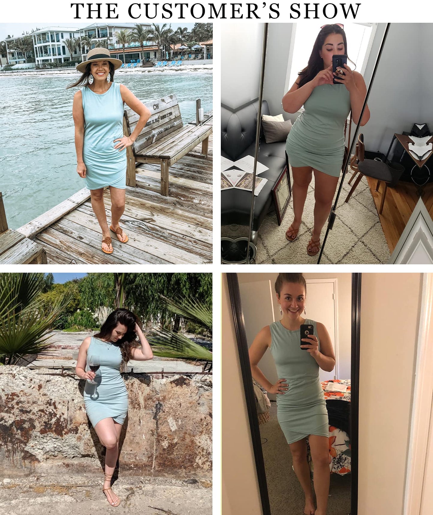 BTFBM Women Casual Dress Crew Neck Ruched Summer Sleeveless Tank Bodycon Shirt Short Mini Dresses (106Black, Medium)