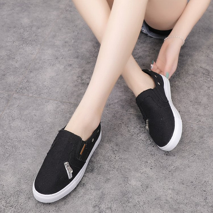 Canvas loafers denim zip slippers