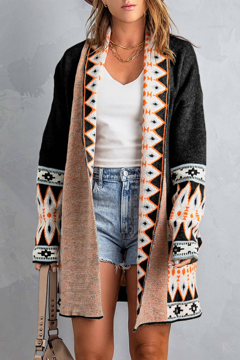 Bohemian Open Front Dropped Shoulder Cardigan