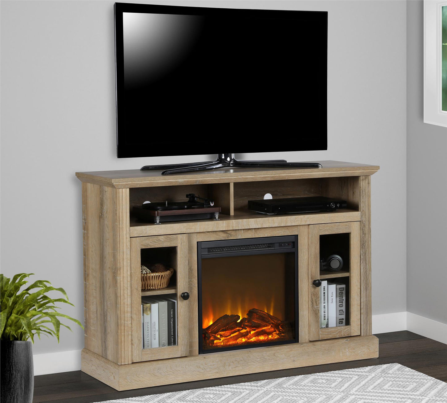 Ameriwood Home Chicago Electric Fireplace TV Console for TVs up to a 55", Natural