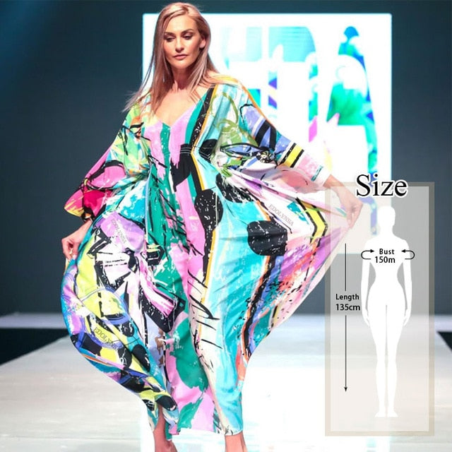 Bohemian Printed Kaftan Women Beachwear Cotton Tunic Beach Cover up
