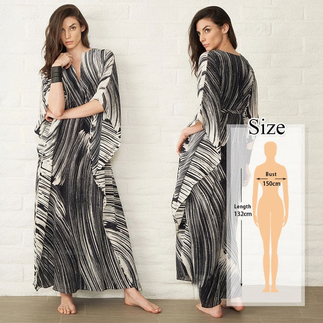 Bohemian Printed Kaftan Women Beachwear Cotton Tunic Beach Cover up