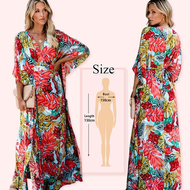 Bohemian Printed Kaftan Women Beachwear Cotton Tunic Beach Cover up