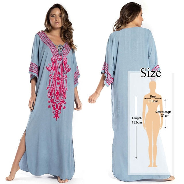 Bohemian Printed Kaftan Women Beachwear Cotton Tunic Beach Cover up