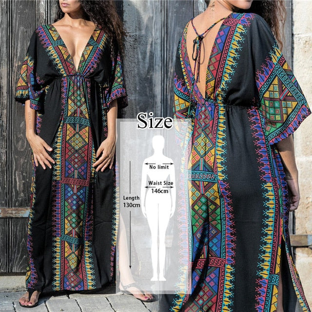 Bohemian Printed Kaftan Women Beachwear Cotton Tunic Beach Cover up